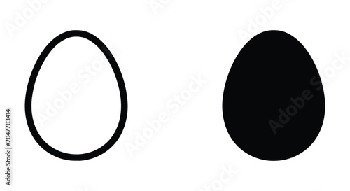 Set of two egg icons, one outline and one solid black silhouette