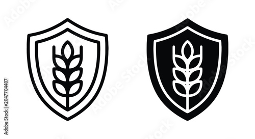 Wheat shield icon set, gluten free food protection symbol, vector illustration