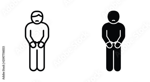 Принти на полотні Set of icons representing a prisoner or arrested person in handcuffs, linear and