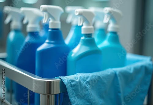 Housekeeping Cart Organizing Sterile Medical Supplies Hospital Cleaning Staff Efficient Workflow