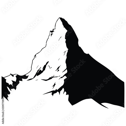 Detailed mountain silhouette illustration representing matterhorn peak in vector line art.