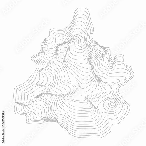 Abstract vector illustration of fluid organic topographic contour lines creating a 3D landscape effect on a clean white background.