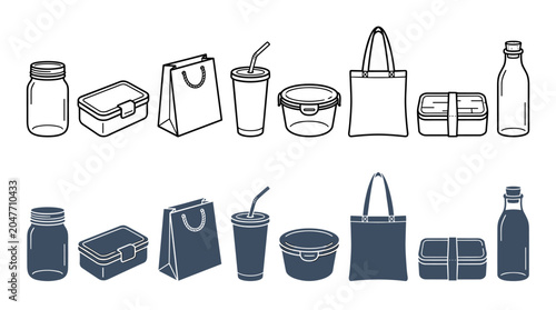 Reusable Containers: A Selection of Eco-Friendly Jars Lunch Boxes Bags Bottles and Cups