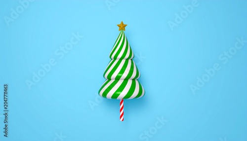 Christmas Tree Lollipop on Blue Background