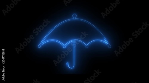 Glowing neon umbrella illuminated against a dark background showing futuristic and modern aesthetics.