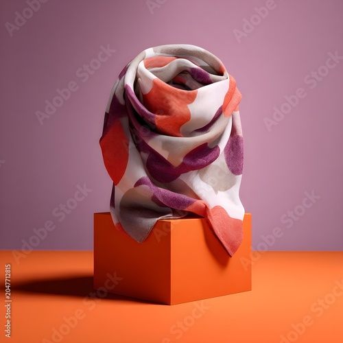 Colorful scarf wrapped around a stylish orange stool