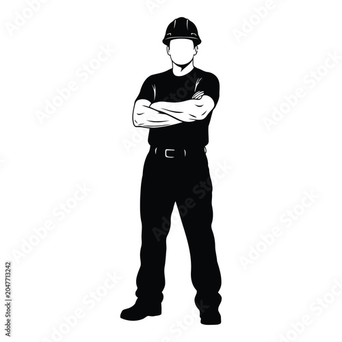 Construction worker standing with arms crossed vactor file