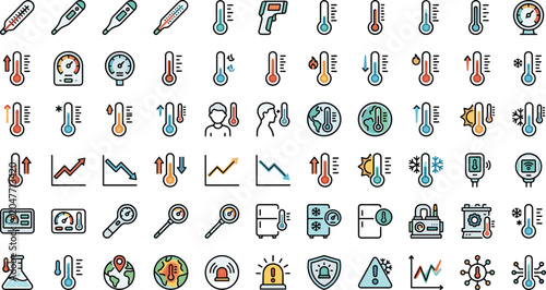 Fotografía Thermometer temperature measurement vector icons mega set with modern weather cl