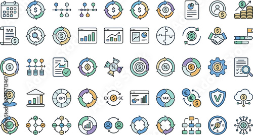 Tableau sur toile Finance banking business vector icons mega set with modern money investment data