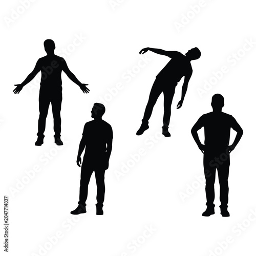 Set of silhouettes of men in different poses vactor file