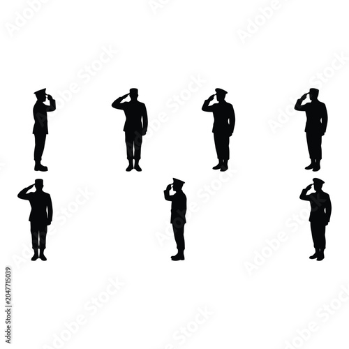Set of silhouettes of soldiers saluting vactor file