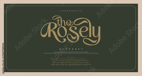 Rosely Classy elegant font, vintage type or luxury premium typeface, vector English royal alphabet. Classic typography in modern or old art deco style, serif letters for modern or retro poster font