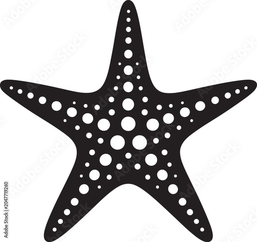 Foto Detailed black and white silhouette of a five-pointed starfish with circular pat