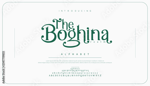 Boghina Classy elegant font, vintage type or luxury premium typeface, vector English royal alphabet. Classic typography in modern or old art deco style, serif letters for modern or retro poster font