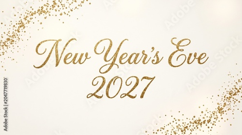 New years eve 2027 gold glitter text isolated on white background