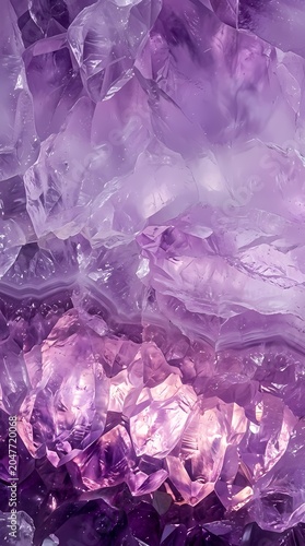 Close-up Abstract Texture of Purple Amethyst Crystals with Light Refractions