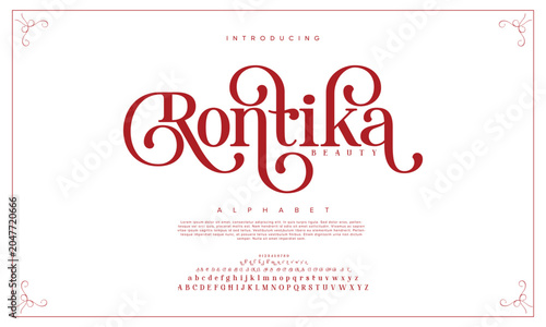 Rontika Classy elegant font, vintage type or luxury premium typeface, vector English royal alphabet. Classic typography in modern or old art deco style, serif letters for modern or retro poster font