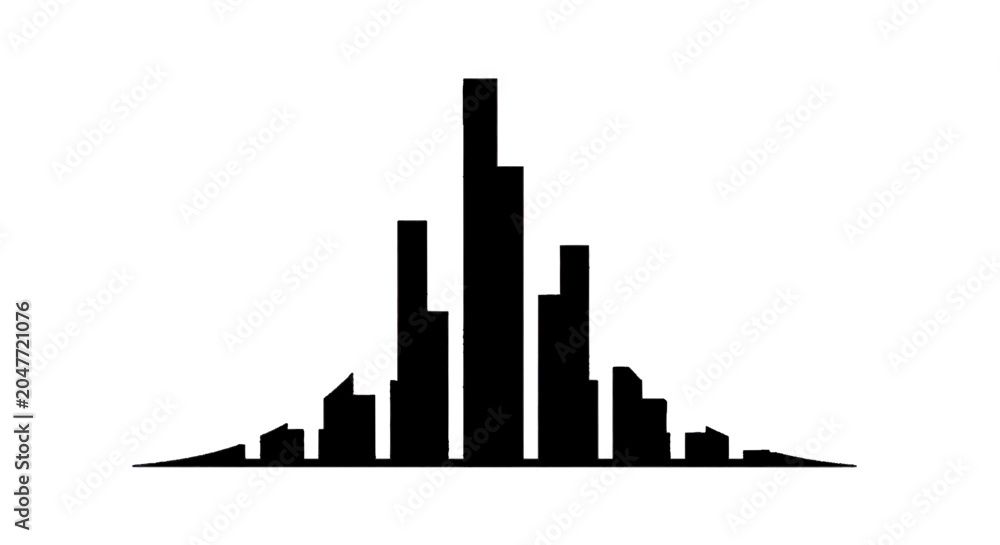 Obraz premium Minimal black silhouette icon, simple flat vector, bold black shape, no, no shading minimalist city skyline silhouette icon vector illustration on a, flat icon style