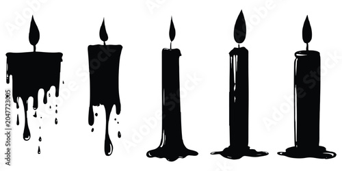 Photos Set of black silhouettes of melting dripping candles representing dark gothic or spooky Halloween concept vector illustration