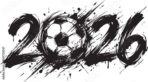 Fotografía Dynamic black and white vector illustration featuring the year 2026 integrated w