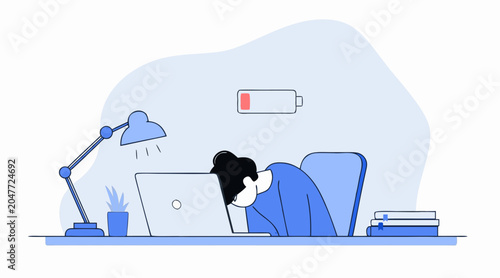 Woman Working on Laptop from Home Office Setup Illustration