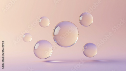 Minimalist Floating Iridescent Glass Spheres on Pastel Gradient