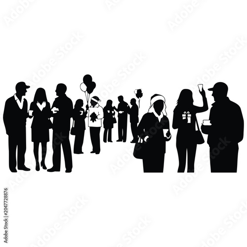 People gathering illustration silhouette at outdoor event celebration vector.
