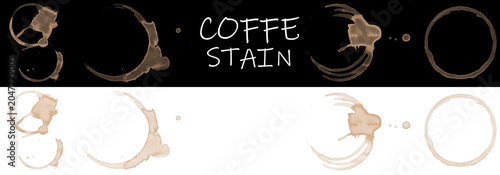 Billede på lærred Coffee brown stain multiple variant collection showcasing circular ring patterns and detailed splatters isolated on a transparent background