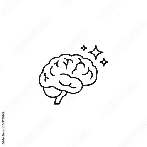 Minimalist line art illustration of a human brain with wings.