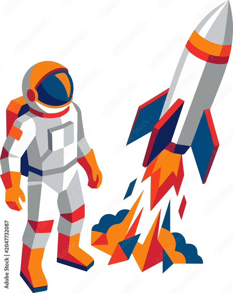 Foto Astronaut and Rocket Illustration