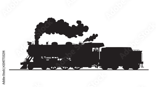 Bild auf Leinwand Black silhouette of a vintage steam train engine