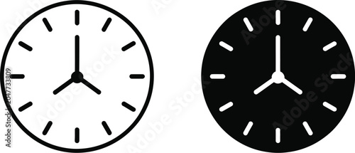 Cuadro en lienzo Clock icon vector isolated on white background with time symbol and analog clock interface design