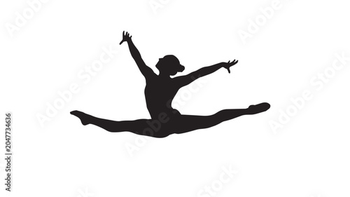 фотографія Black silhouette of a female gymnast doing a split jump
