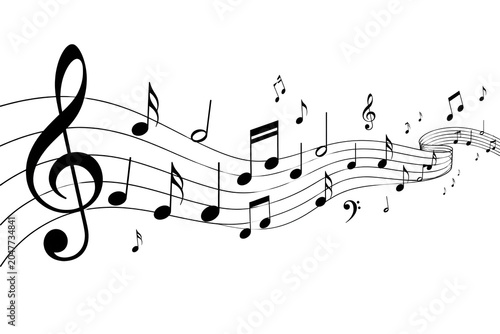 Wavy music staff with clef and floating notes