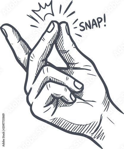 hand drawn sketch of snapping fingers showing a sound or instant action in navy blue color this vector image contains no white fills