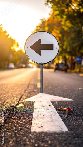 A road sign with a left-pointing arrow on a street