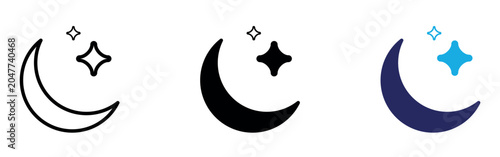 Night vector icon. Moon and stars icon. Line and flat. VECTOR. 
