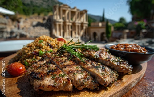Ephesus kebab served with bulgur pilaf by ancient ruins