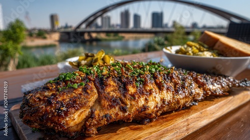 Grilled carp with bread and pickles by Tigris