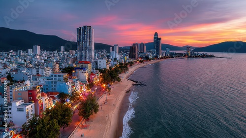 Colorful coastal skyline view of Nha Trang Vietnam