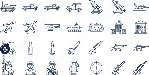Valokuva Armed forces and national security line icons set featuring rocket launcher bat