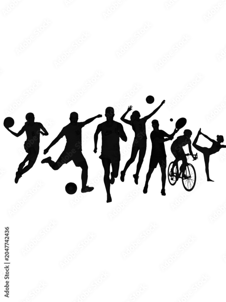Obraz premium Black silhouettes of people playing sports