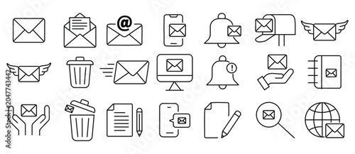 Photos Set of 21 outline icons related to email
