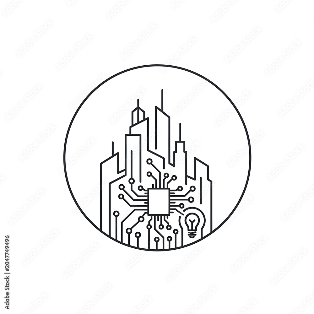 Naklejka premium Black and white illustration of a medieval castle silhouette.