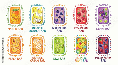 Fotografía Collection of delicious fruit bars with various flavors and colorful designs