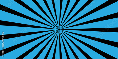 Foto Blue and Black Sunburst Pattern: An abstract graphic featuring a dynamic sunburst or starburst pattern with alternating bright blue and deep black rays emanating from a central point