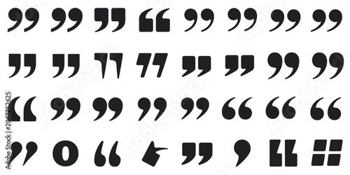 Photography Quote Mark Icons with Black Quotation Symbols Isolated on White Background for E