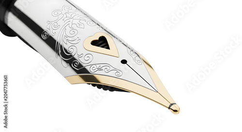 Close-up of Silver and Gold Ornate Fountain Pen Nib
