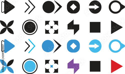 Flèche Bullet List Icons for PowerPoint Presentation, Vector Arrow Collection for Slides.  Flèche and Arrow Bullet List Icon Set, Vector Arrow Designs
