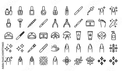 Foto Nail Manicure Vector Line Icons Editable Stroke Beauty Set